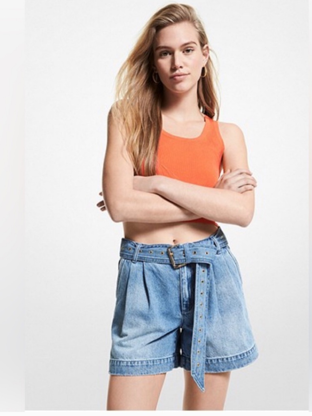 NWT Michael Kors Belted Pleated Denim Shorts, EUC, size 2